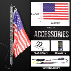 Beatto LED Whip Lights Dancing/Chasing Color, Fat 2FT, 3FT UTV Whips, RF Remote+App Control
