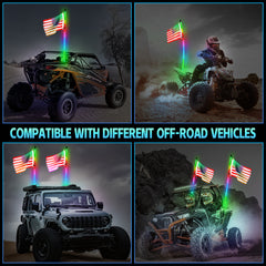 Beatto LED Whip Lights Dancing/Chasing Color, RF Remote+App Control with Flagpole for ATV/UTV/SXS
