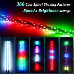 Beatto LED Whip Lights Dancing/Chasing Color, RF Remote+App Control with Flagpole for ATV/UTV/SXS