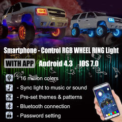 Beatto RGB LED Single & Double Row Wheel Ring Light Kit with App+RF Remote Control for ATV/UTV/SXS/Jeep/Truck/Car