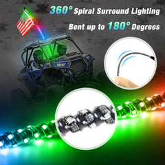 Beatto LED Whip Lights Dancing/Chasing Color, RF Remote+App Control with Flagpole for ATV/UTV/SXS