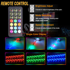 Beatto RF Remote Control RGB LED Whips Light with Dacning/Chasing Light